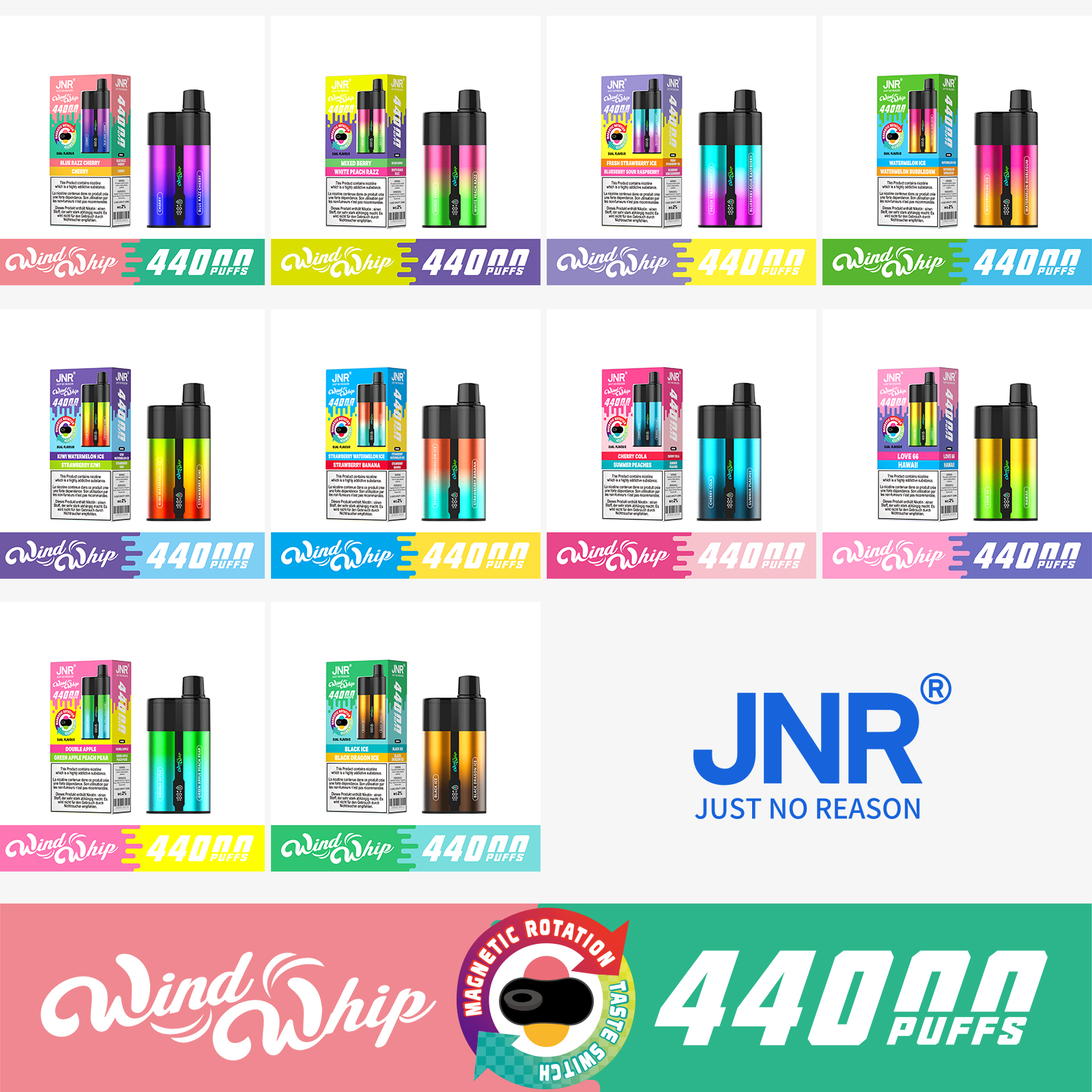 JNR WindWhip 44000 Puffs flavor range