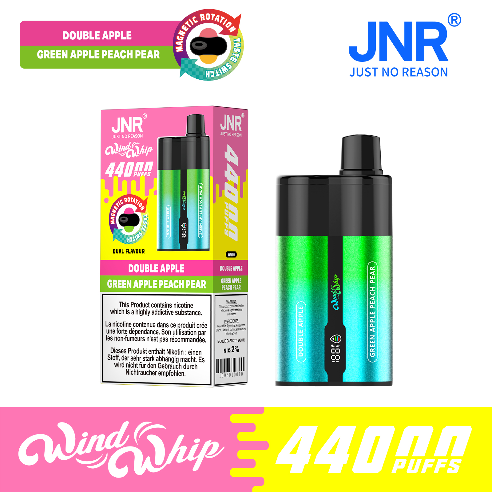 JNR WindWhip Double Apple and Green Apple Peach Pear flavors